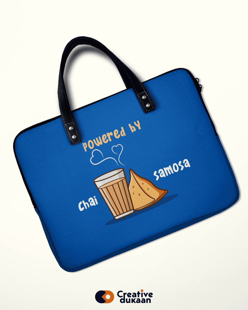Cool Blue Laptop Sleeves with Text "Chai Samosa" - Creative Dukaan