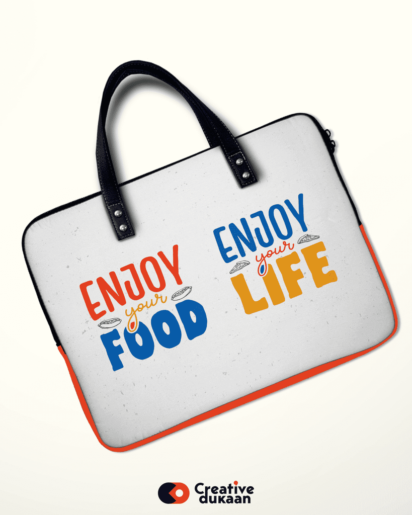 Cool Laptop Sleeves with Tagline "Enjoy Your Food" - Creative Dukaan