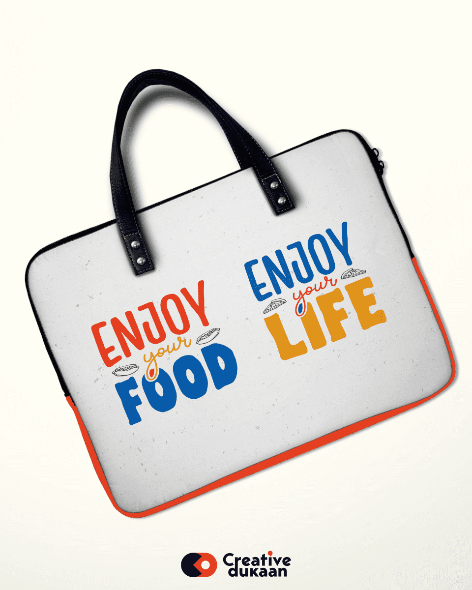 Cool Laptop Sleeves with Tagline "Enjoy Your Food" Creative Dukaan
