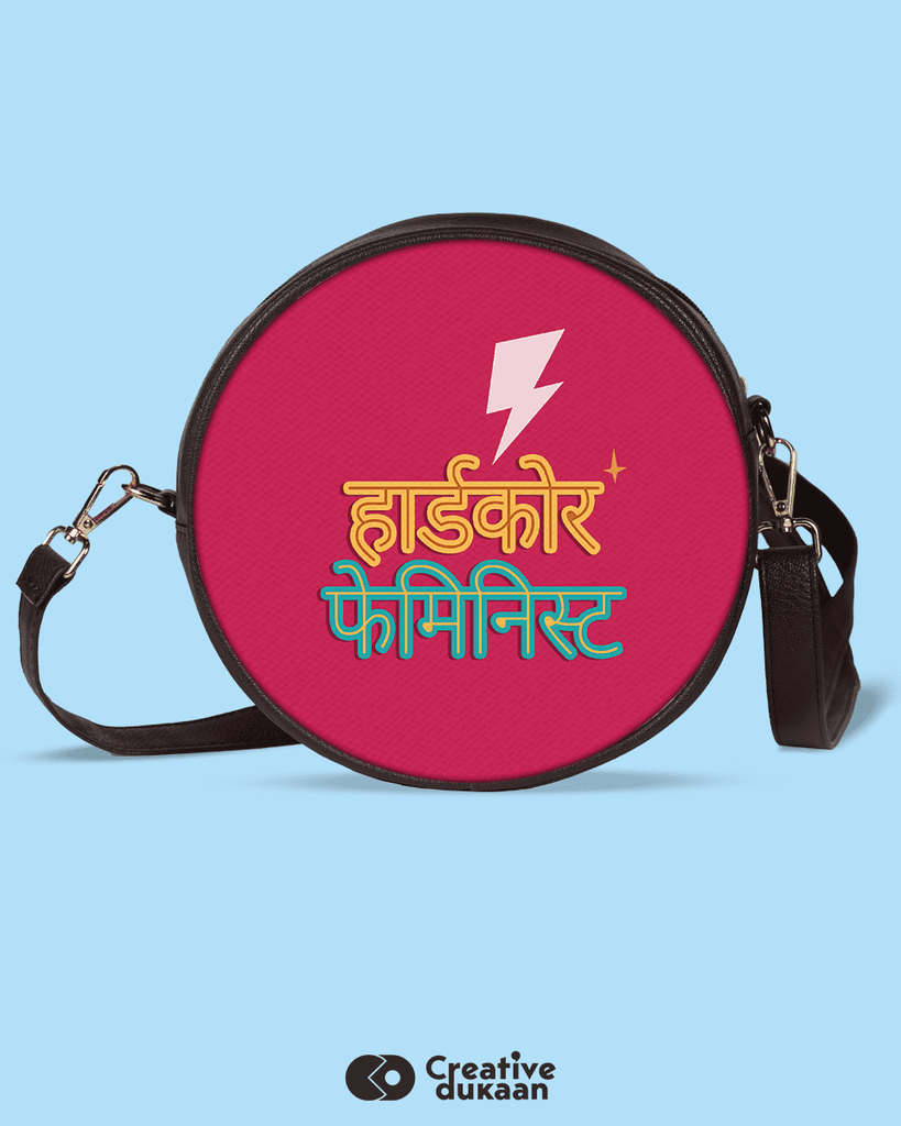 Hardcore Feminist Pink Sling Bag - Creative Dukaan