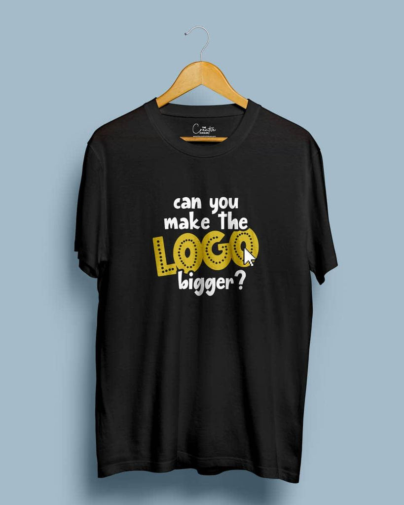 Can you make the logo bigger? - Half Sleeve Quikry and Funny Printed T-shirt - Black - Creative Dukaan