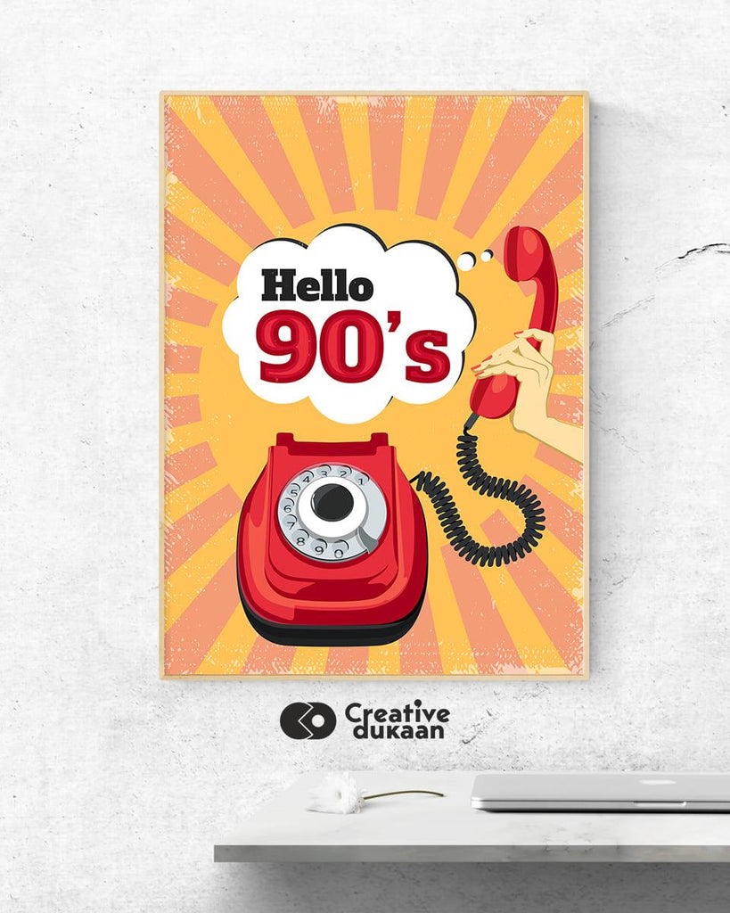 Hello 90's Red and Orange Poster - Creative Dukaan