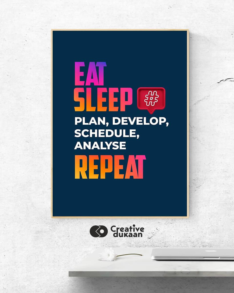 Eat , Sleep, Repeat Blue Color Poster - Creative Dukaan