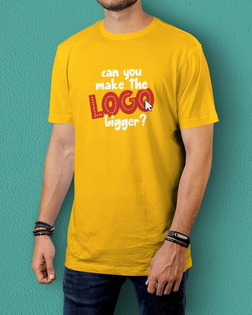 Can you make the logo bigger? - Half Sleeve Quikry and Funny Printed T-shirt - Creative Dukaan